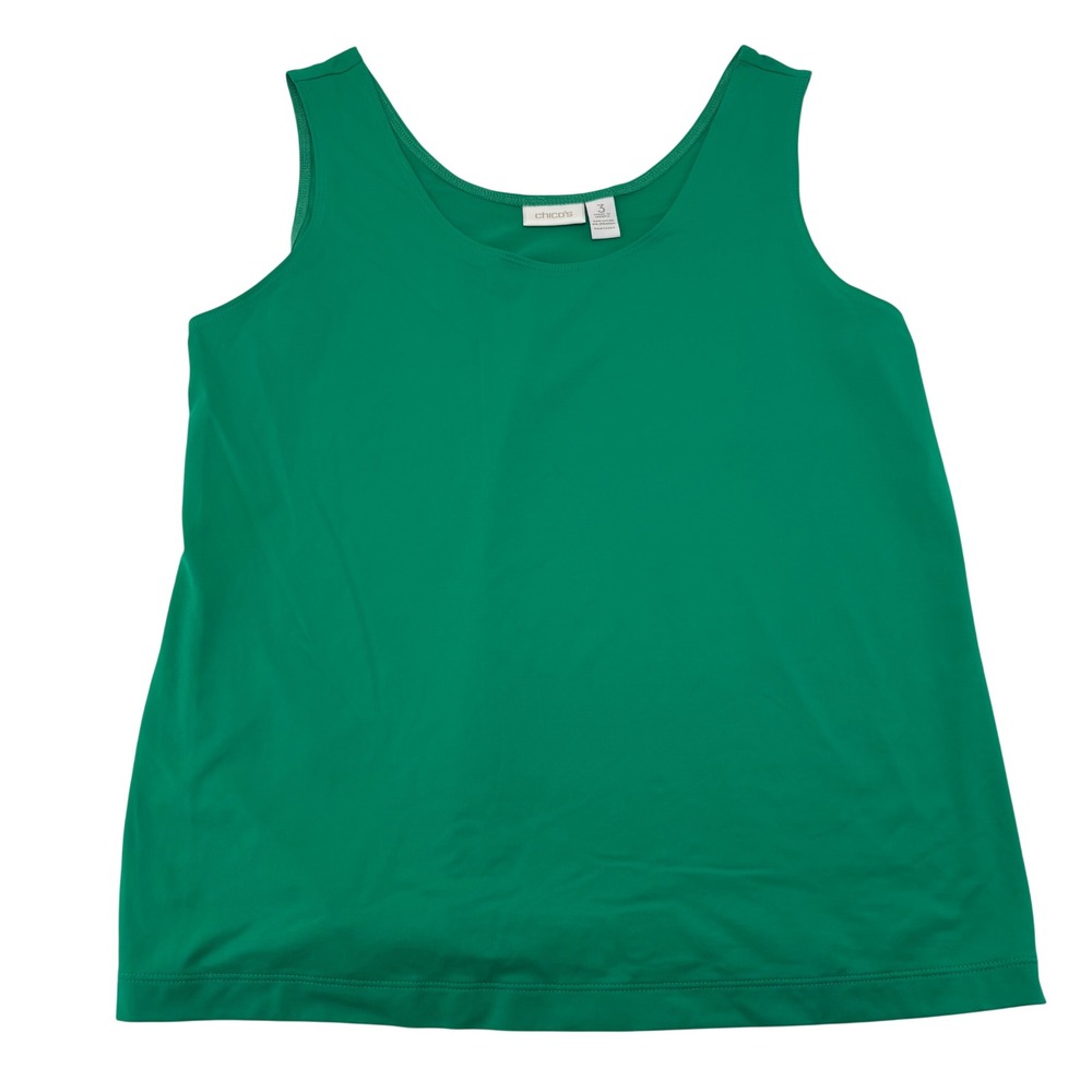 Chico's Green Microfiber Tank Top Scoop Neck Sleeveless Shell Size 3 RN79984